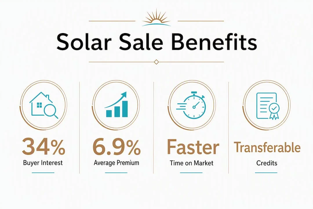 Infographic showing solar home sale benefits with key statistics